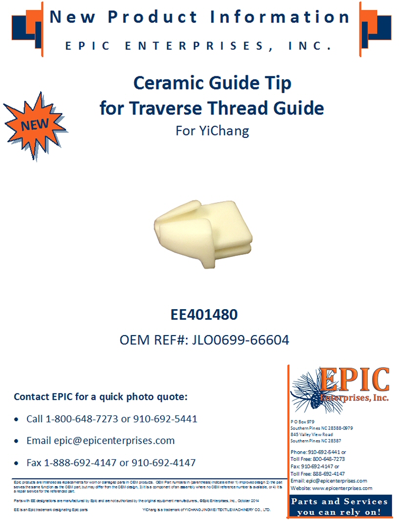 EE401480 Ceramic Guide Tip for Traverse Thread Guide for YiChang